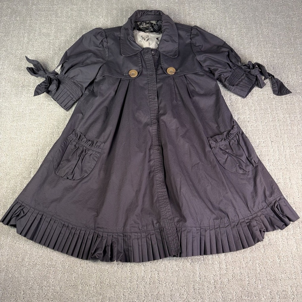 Couture 2007 Grey Babydoll Pleated Trench Coat Jacket Women's Size S Y2K Ruffle